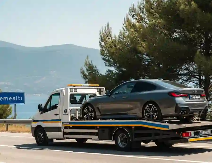 Döşemealtı'da çekici üzerinde araba